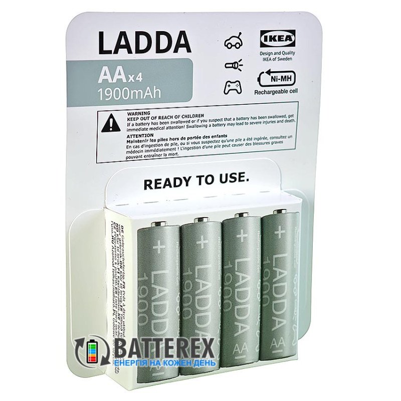 Пальчикові AA акумулятори IKEA LADDA 1900mah Made in Japan (елемент Panasonic Eneloop в етикетці IKEA), упаковка 4 шт.