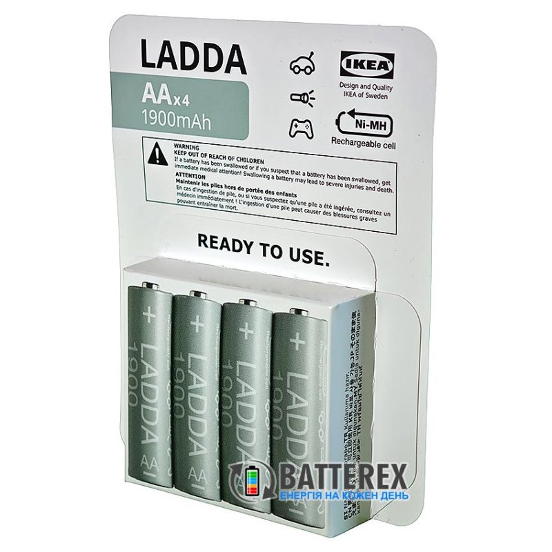 Пальчикові AA акумулятори IKEA LADDA 1900mah Made in Japan (елемент Panasonic Eneloop в етикетці IKEA), упаковка 4 шт.