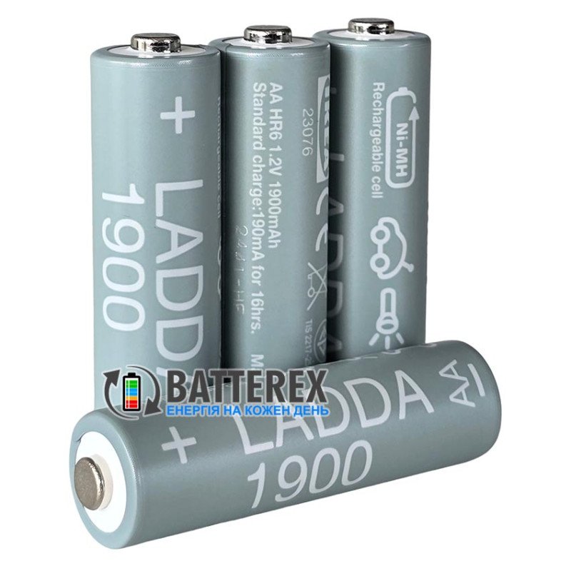 Пальчикові AA акумулятори IKEA LADDA 1900mah Made in Japan (елемент Panasonic Eneloop в етикетці IKEA), упаковка 4 шт. в пластиковому боксі