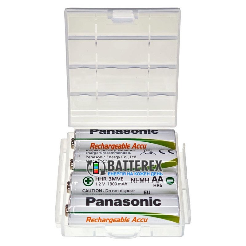 Аккумулятор AA Panasonic 1900mah 1.2V HHR-3MVE, 1000 циклов, низкий саморазряд, комплект 4 шт. в пластиковом боксе