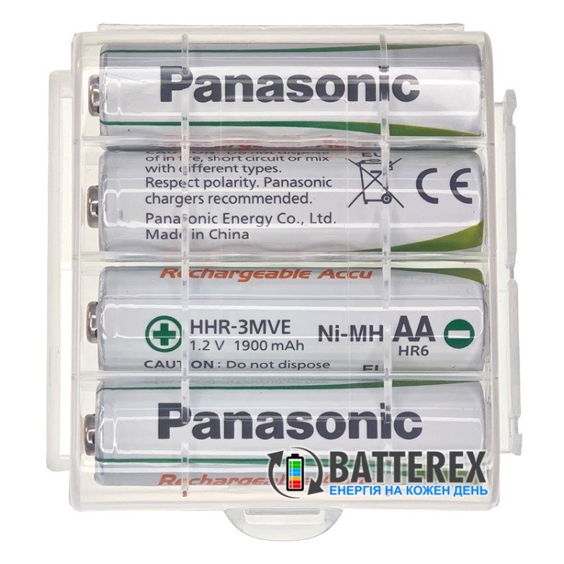 Аккумулятор AA Panasonic 1900mah 1.2V HHR-3MVE, 1000 циклов, низкий саморазряд, комплект 4 шт. в пластиковом боксе
