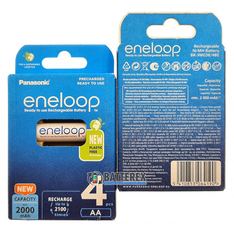 4 акумулятори AA Panasonic Eneloop 2000 mah BK-3MCDE/4BE в картонній еко-упаковці EcoBox