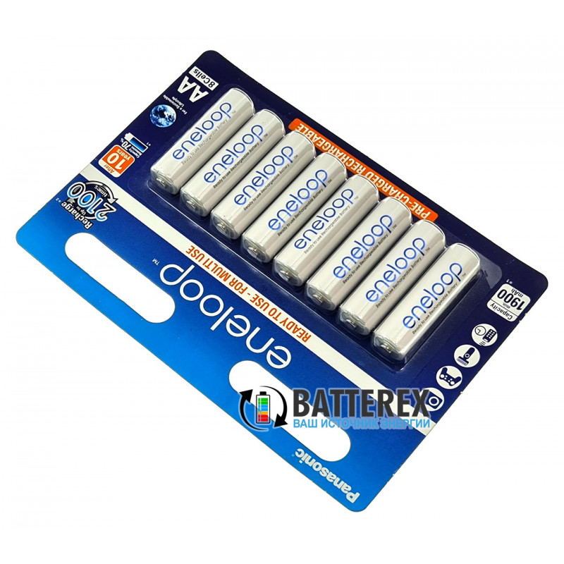 AA аккумуляторы Panasonic Eneloop 2000 mah (min. 1900mah) BK-3MCCE 8 шт. в картонном блистере