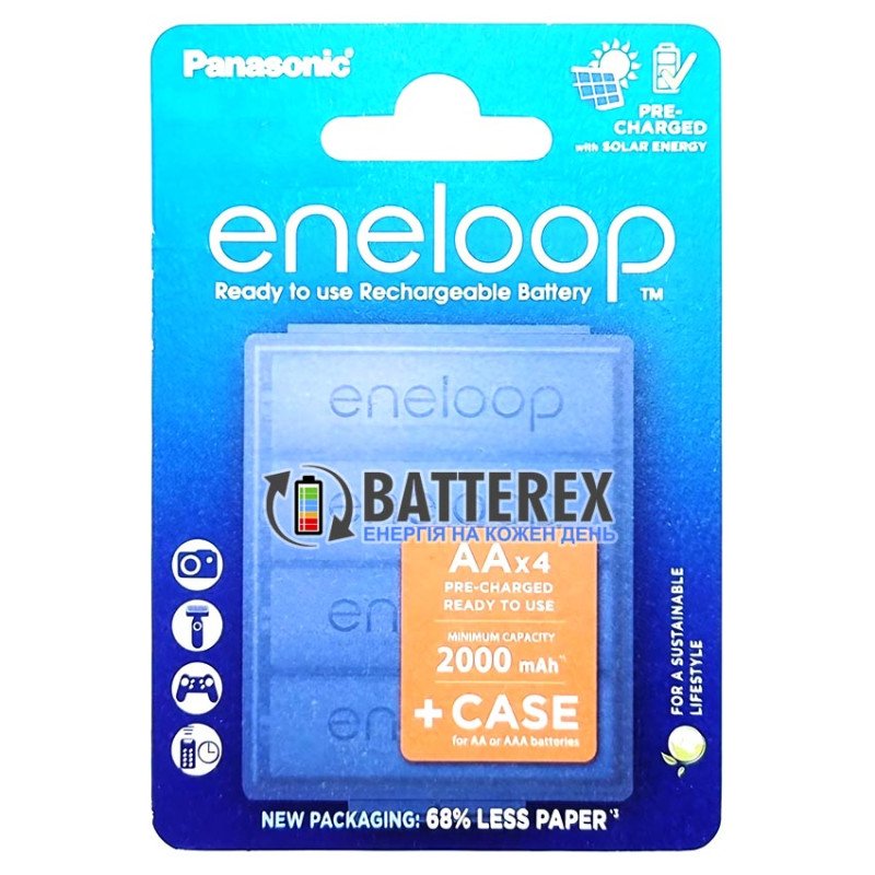 Фірмовий набір AA Panasonic Eneloop BK-3MCDEC4CP: 4 акумулятори AA Panasonic Eneloop 2000mah та фірмовий бокс для зберігання в упаковці CartonPack EcoBox