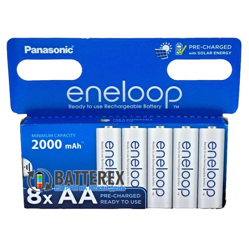 8 акумуляторів AA Panasonic Eneloop 2000 mah BK-3MCDE/8HH в картонній еко-упаковці EcoBox 2023-2024