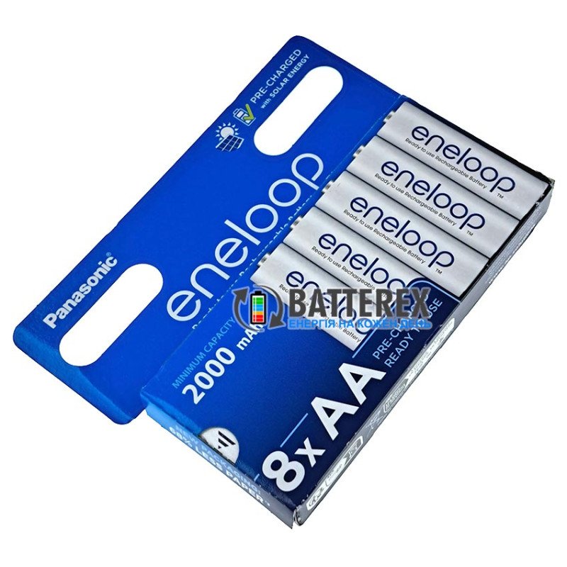 8 акумуляторів AA Panasonic Eneloop 2000 mah BK-3MCDE/8HH в картонній еко-упаковці EcoBox 2023-2024