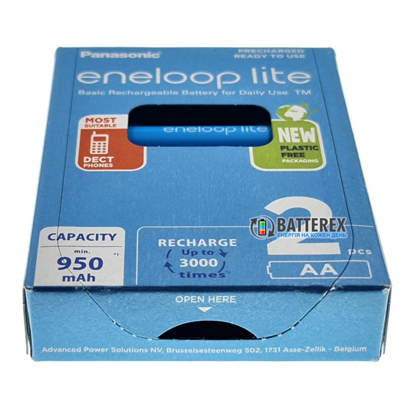 2 акумулятори AA Panasonic Eneloop Lite 1000mah BK-3LCCE/2BE в картонній еко-упаковці EcoBox