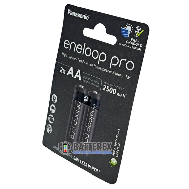 Аккумуляторы AA Panasonic Eneloop Pro 2600 mah BK-3HCDE/2CP EcoBox - 2 шт. в картонной экологичной упаковке - Оригинал-Япония