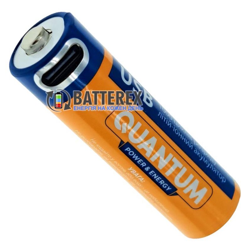 Литиевый USB аккумулятор AA Li-ion Quantum 1950mah 1.5V USB Type-C