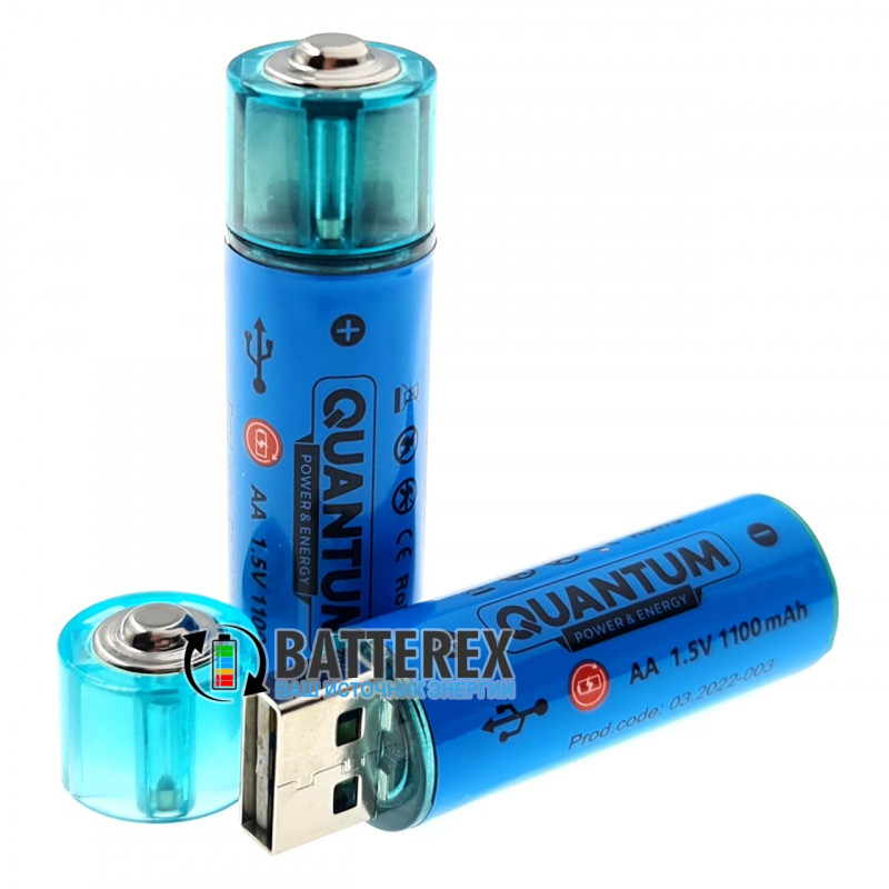 Літієвий USB акумулятор AA Li-ion Quantum 1100mah 1.5V USB