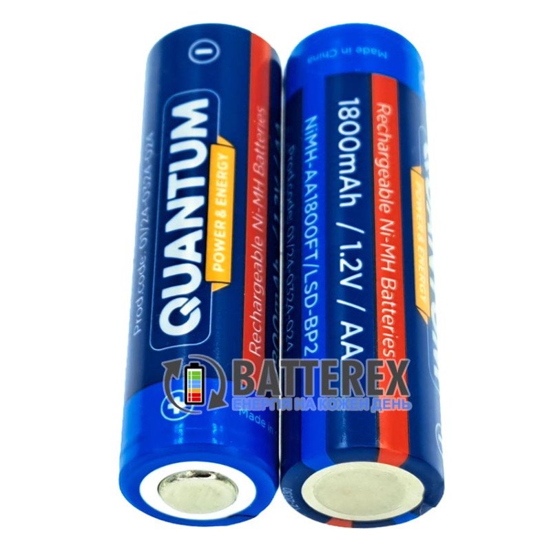 Акумулятор AA NiMH Quantum 1800mah 1.2V Flat Top із пласким плюсом