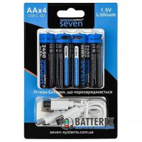 AA Li-ion Seven Systems 3600mWh 2400mah 1.5V із постійною напругою 1.5В та зарядкою від USB Type-C, упаковка 4 акумулятори та зарядний кабель в комплекті