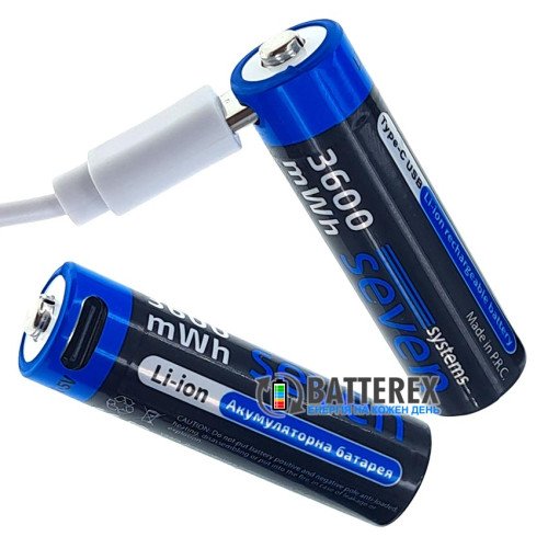 AA Li-ion Seven Systems 3600mWh 2400mah 1.5V із постійною напругою 1.5В та зарядкою від USB Type-C, упаковка 4 акумулятори та зарядний кабель в комплекті