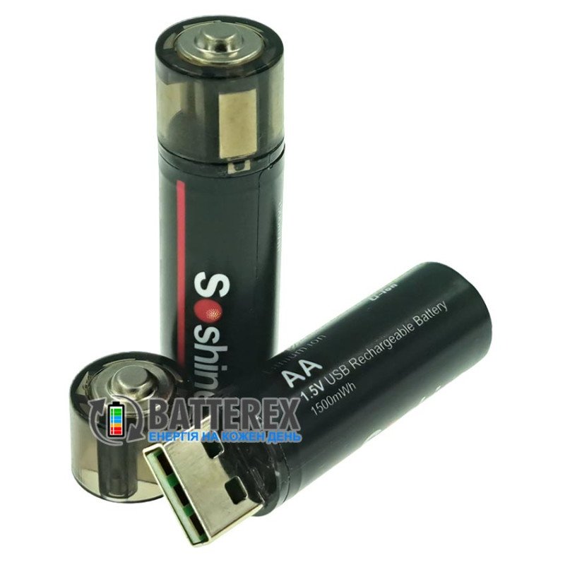 Литиевый USB аккумулятор AA Li-ion Soshine 1500mWh 1.5V USB-A