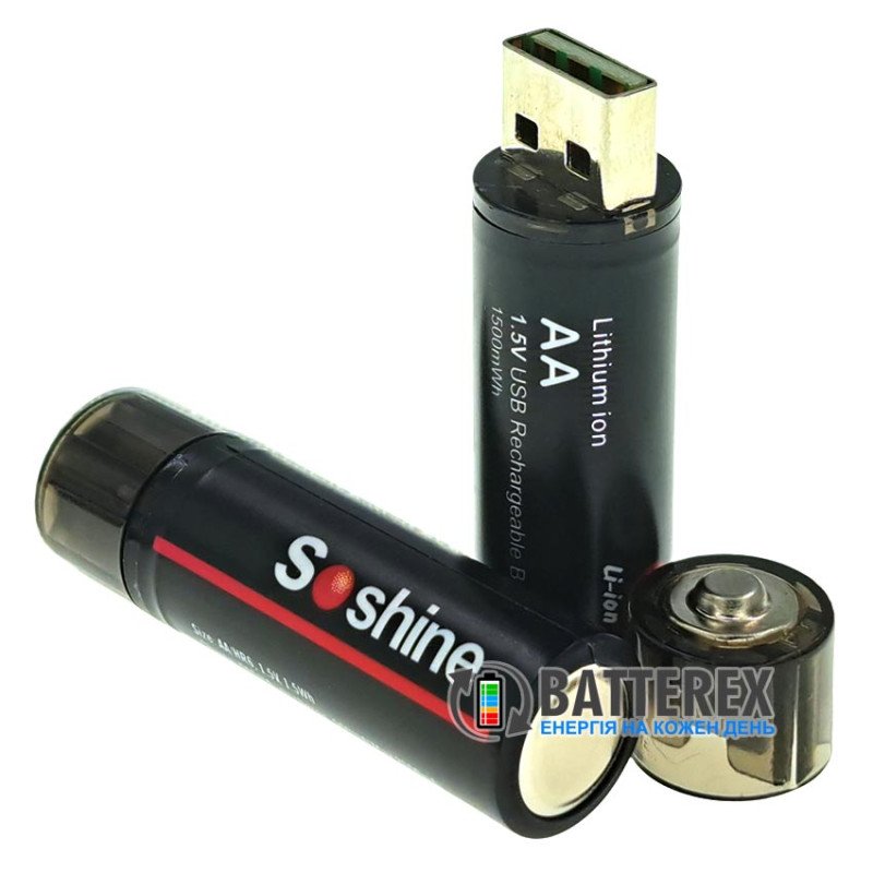 Литиевый USB аккумулятор AA Li-ion Soshine 1500mWh 1.5V USB-A