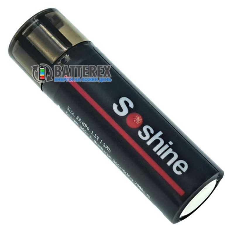 Литиевый USB аккумулятор AA Li-ion Soshine 1500mWh 1.5V USB-A
