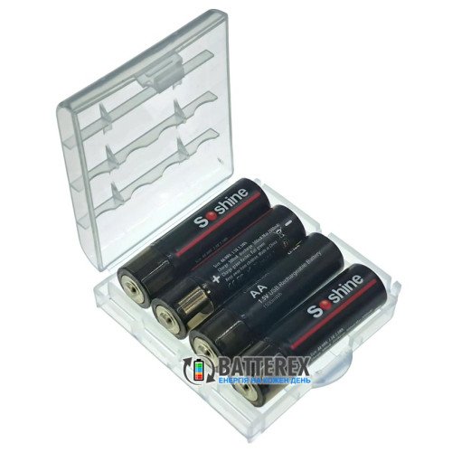 AA Li-ion Soshine 1500mWh 1.5V USB-A - AA Li-ion акумулятор із зарядкою від USB, комплект 4 шт. в пластиковому боксі