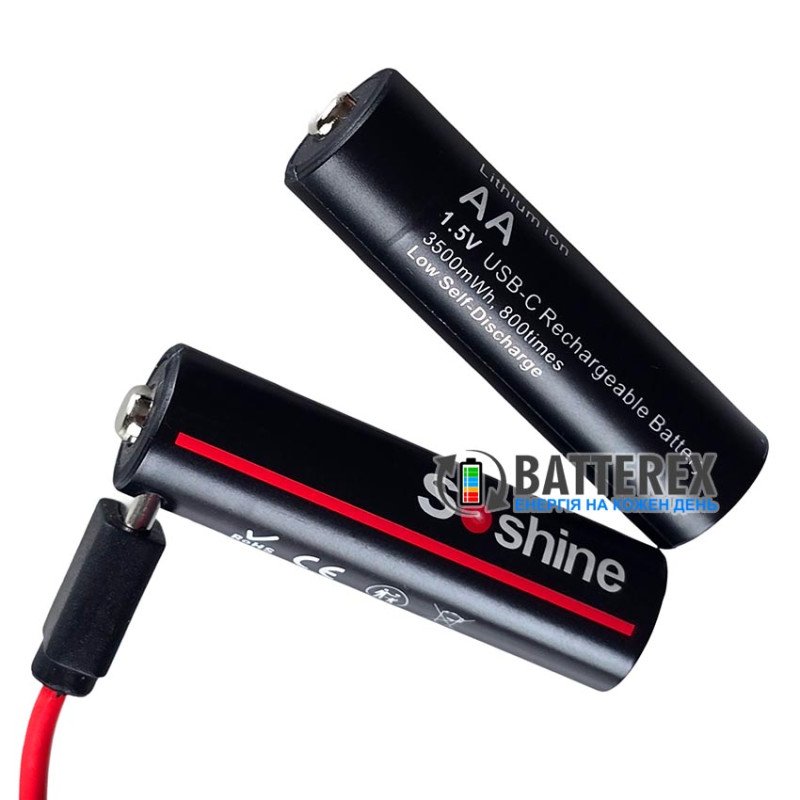 Литиевый аккумулятор AA Li-ion Soshine 1.5V 3500mWh с зарядкой от USB Type-C поштучно от 1 шт.