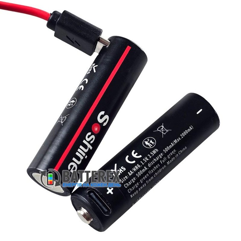Литиевый аккумулятор AA Li-ion Soshine 1.5V 3500mWh с зарядкой от USB Type-C поштучно от 1 шт.