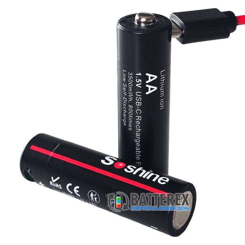 Литиевый аккумулятор AA Li-ion Soshine 1.5V 3500mWh с зарядкой от USB Type-C поштучно от 1 шт.