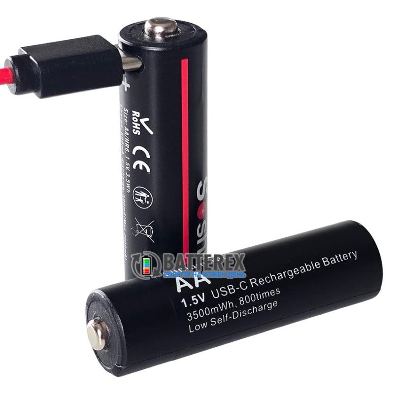 Литиевый аккумулятор AA Li-ion Soshine 1.5V 3500mWh с зарядкой от USB Type-C поштучно от 1 шт.