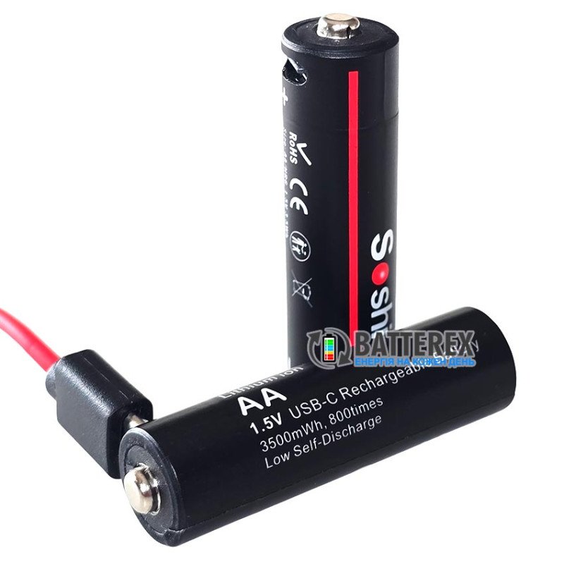 Литиевый аккумулятор AA Li-ion Soshine 1.5V 3500mWh с зарядкой от USB Type-C поштучно от 1 шт.