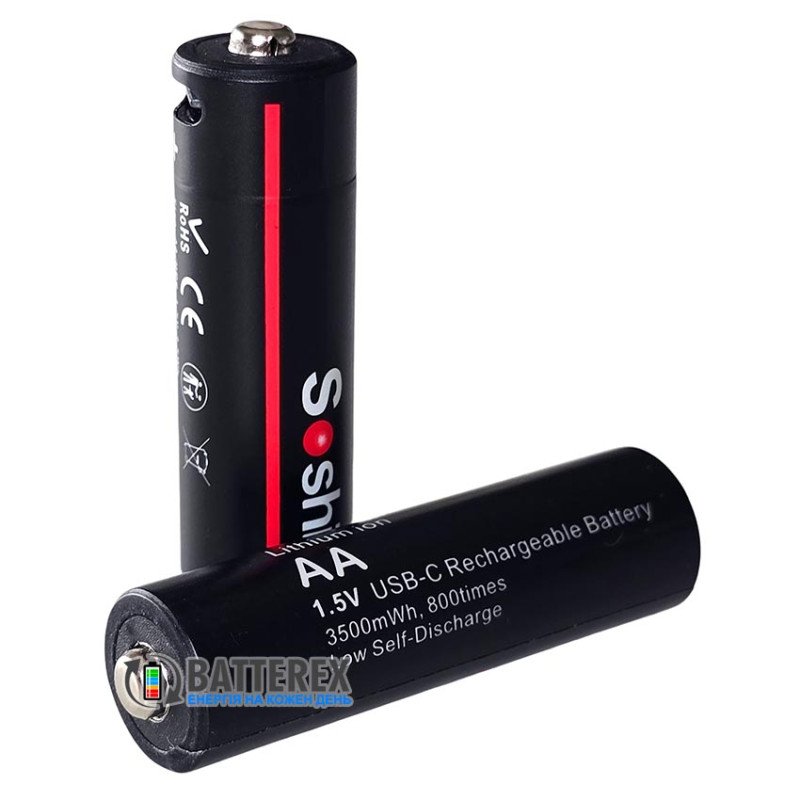 Литиевый аккумулятор AA Li-ion Soshine 1.5V 3500mWh с зарядкой от USB Type-C поштучно от 1 шт.