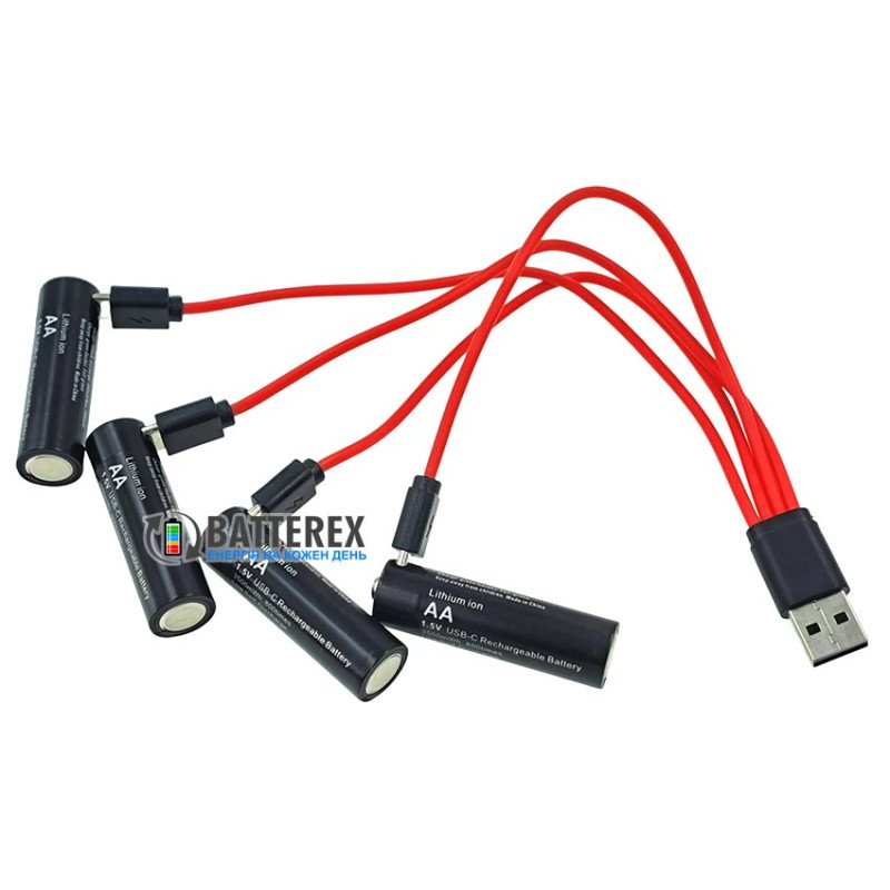 Акумулятори AA Li-ion Soshine 1.5V 3500mWh із зарядкою від USB Type-C - комплект 4 акумулятори, зарядний кабель та бокс для зберігання
