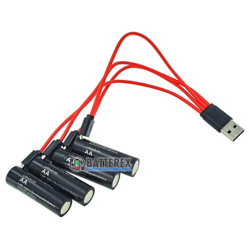 Акумулятори AA Li-ion Soshine 1.5V 3500mWh із зарядкою від USB Type-C - комплект 4 акумулятори, зарядний кабель та бокс для зберігання