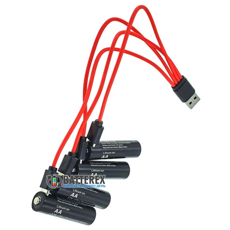Аккумуляторы AA Li-ion Soshine 1.5V 4200mWh 2700mAh с зарядкой от USB Type-C - комплект 4 аккумулятора, зарядный кабель и бокс для хранения