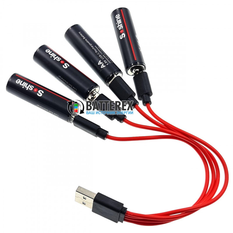 Кабель Soshine USB AM - 4xType-C Red 2.4А 0.2м на 4 порта USB Type-C для зарядки 4х аккумуляторов или устройств одновременно