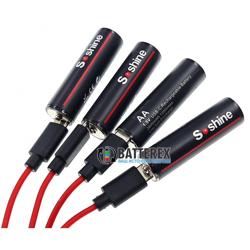 Кабель Soshine USB AM - 4xType-C Red 2.4А 0.2м на 4 порта USB Type-C для зарядки 4х аккумуляторов или устройств одновременно