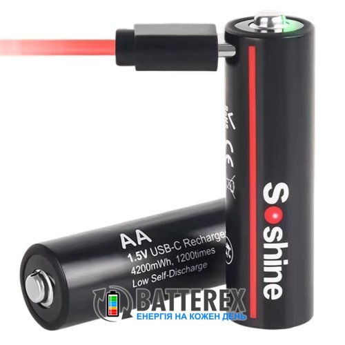 AA Li-ion Soshine 4200mWh 2700mAh 1.5V Protected USB Type-C - AA Li-ion аккумулятор с защитой и зарядкой от USB Type-C