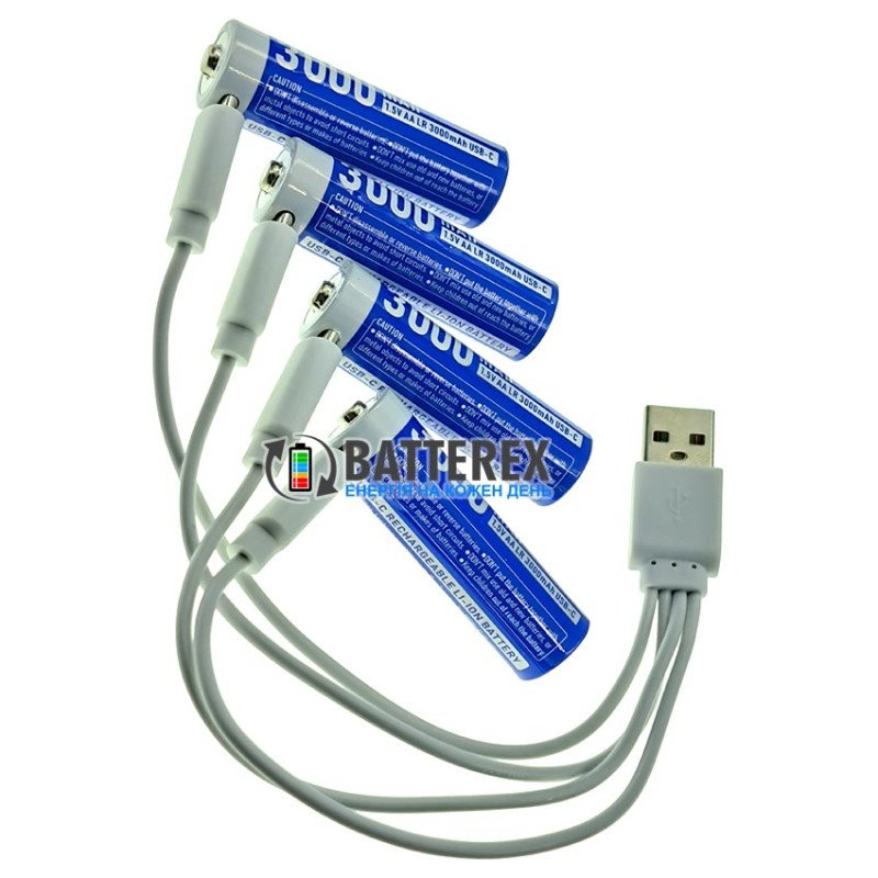 Аккумуляторы AA Li-ion XTAR 3000mAh 1.5V LR USB Type-C c технологией снижения напряжения Linear Discharge и зарядкой от USB Type-C, комплект 4 шт., зарядный кабель и бокс