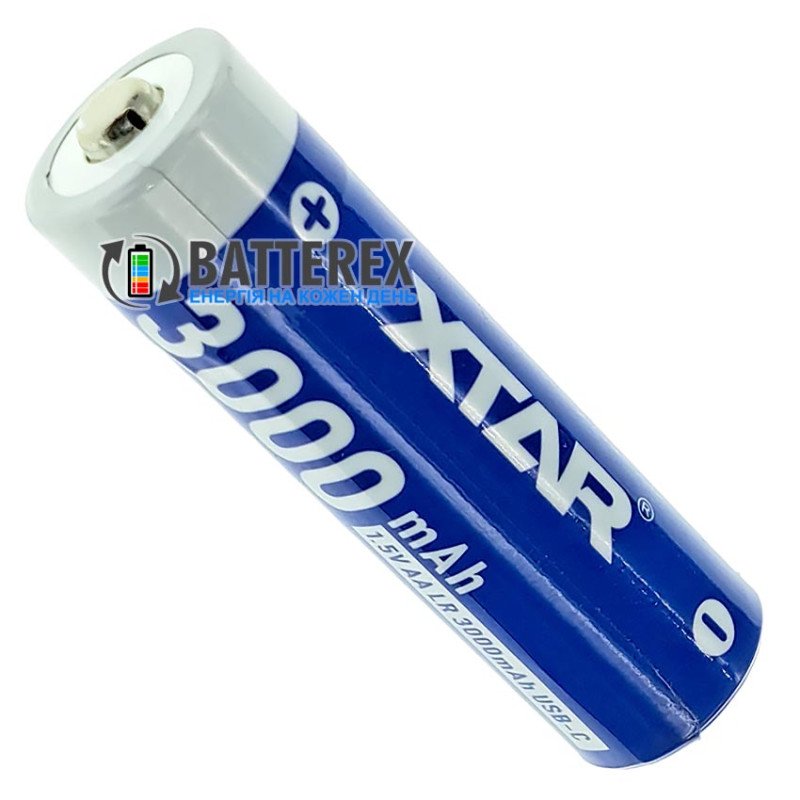 Акумулятори AA Li-ion XTAR 3000mAh 1.5V LR USB Type-C із технологією зниження напруги Linear Discharge та зарядкою від USB Type-C, поштучно від 1 шт.