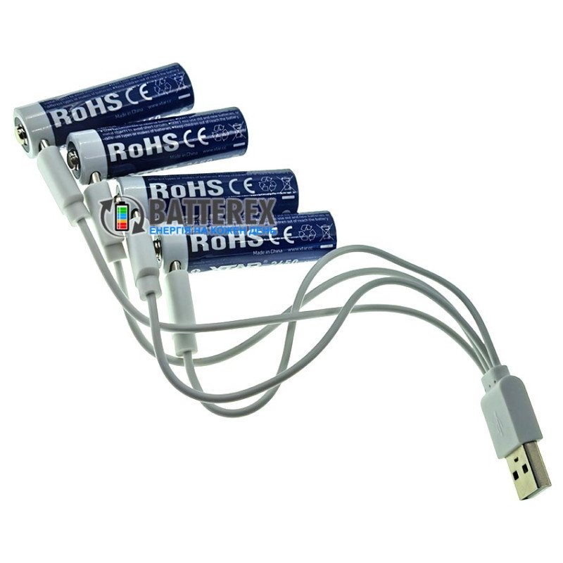 Акумулятори AA Li-ion XTAR 4100mWh 2450mAh 1.5V USB Type-C із технологією Low-voltage Reminder та зарядкою від USB Type-C, поштучно від 1 шт.