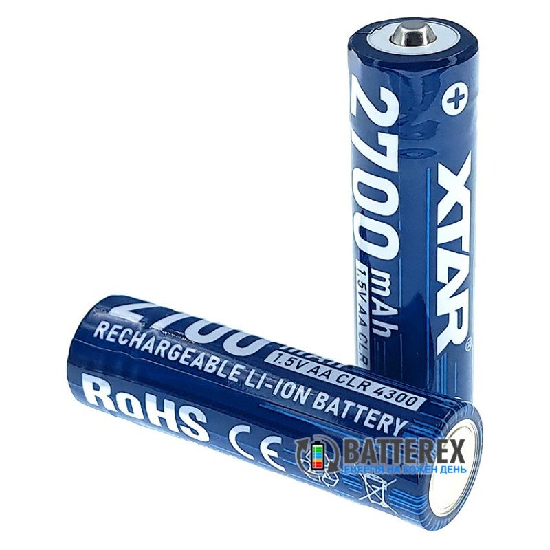 Акумулятор AA Li-ion XTAR 4300mWh 2700mAh 1.5V CLR Constant Voltage1.5V+Linear Discharge з постійною напругою 1.5В з імітацією падіння напруги перед розрядом, поштучно від 1 шт.