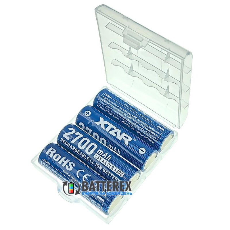 Аккумулятор АА Li-ion XTAR 4300mWh 2700mAh 1.5V CLR c постоянным напряжением 1.5В с имитацией падения напряжение перед разрядом, упаковка 4 шт. в коробке с боксом