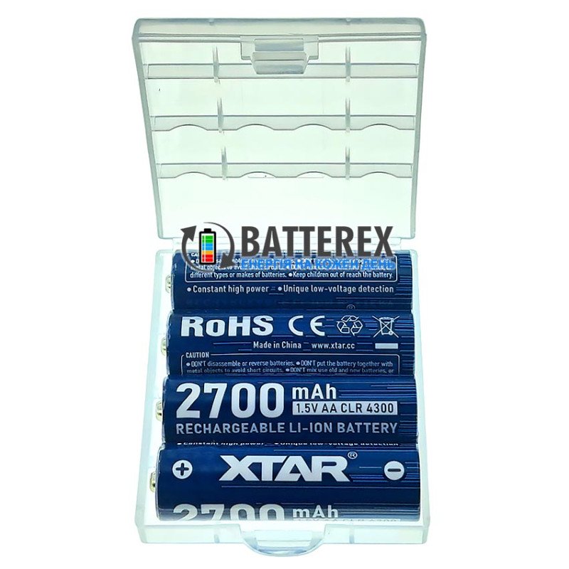 Аккумулятор АА Li-ion XTAR 4300mWh 2700mAh 1.5V CLR c постоянным напряжением 1.5В с имитацией падения напряжение перед разрядом, упаковка 4 шт. в коробке с боксом