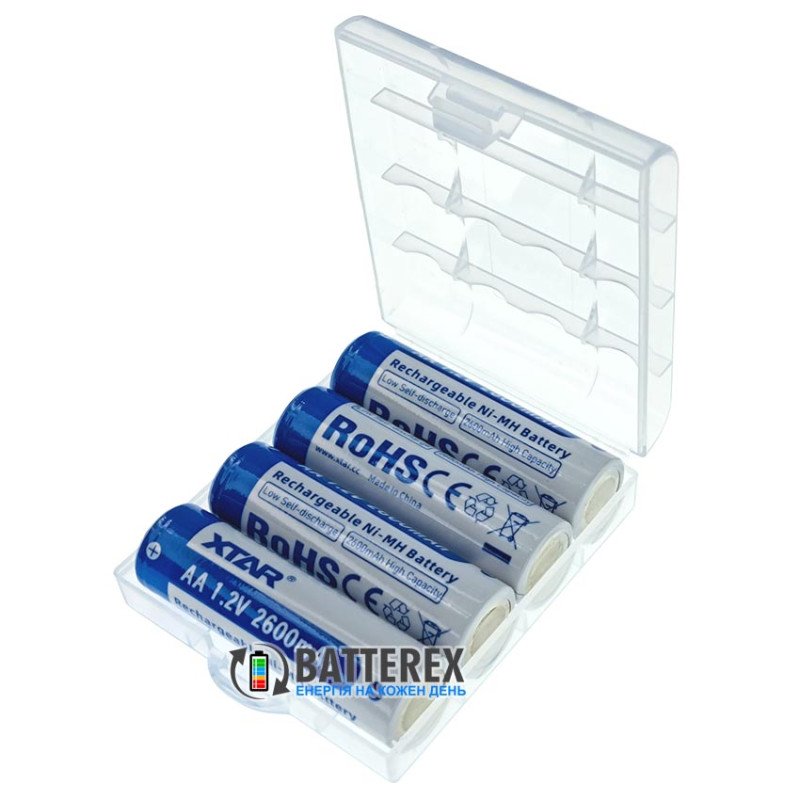 Пальчикові АА NiMH акумулятор XTAR 2600mah 1.2V 5.2A високотоковий із низьким саморозрядом, упаковка 4 шт. в пластиковому боксі