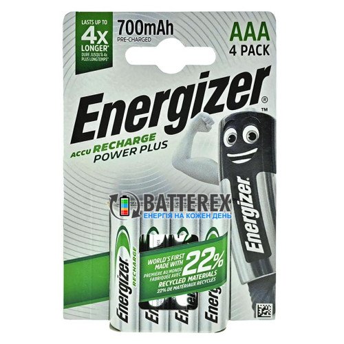 AAA Energizer Power Plus 700 mah Pre-Charged - 4 аккумулятора в блистере, оригинал, Япония