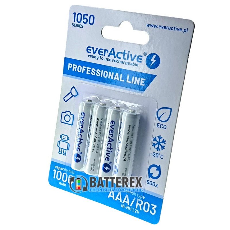Аккумуляторы ААА EverActive Professional Line 1050 mah - упаковка 4 шт. в картонном блистере