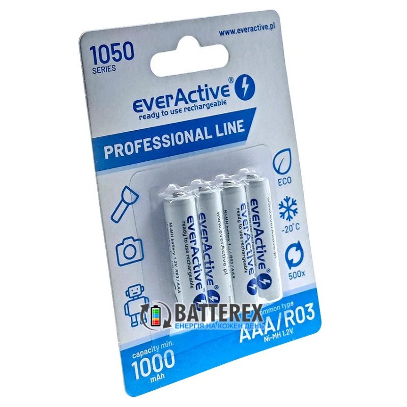 Аккумуляторы ААА EverActive Professional Line 1050 mah - упаковка 4 шт. в картонном блистере