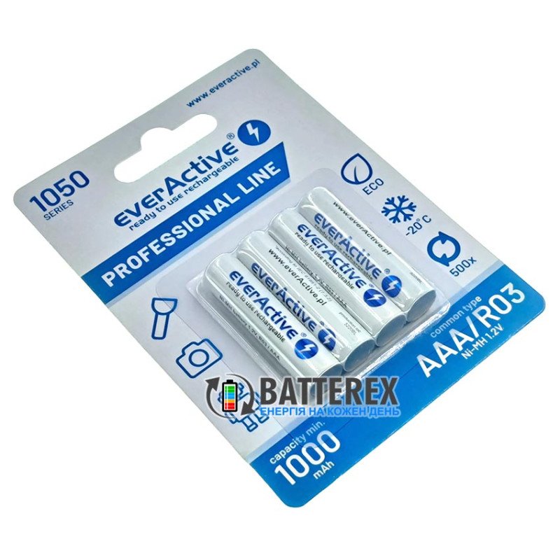 Аккумуляторы ААА EverActive Professional Line 1050 mah - упаковка 4 шт. в картонном блистере