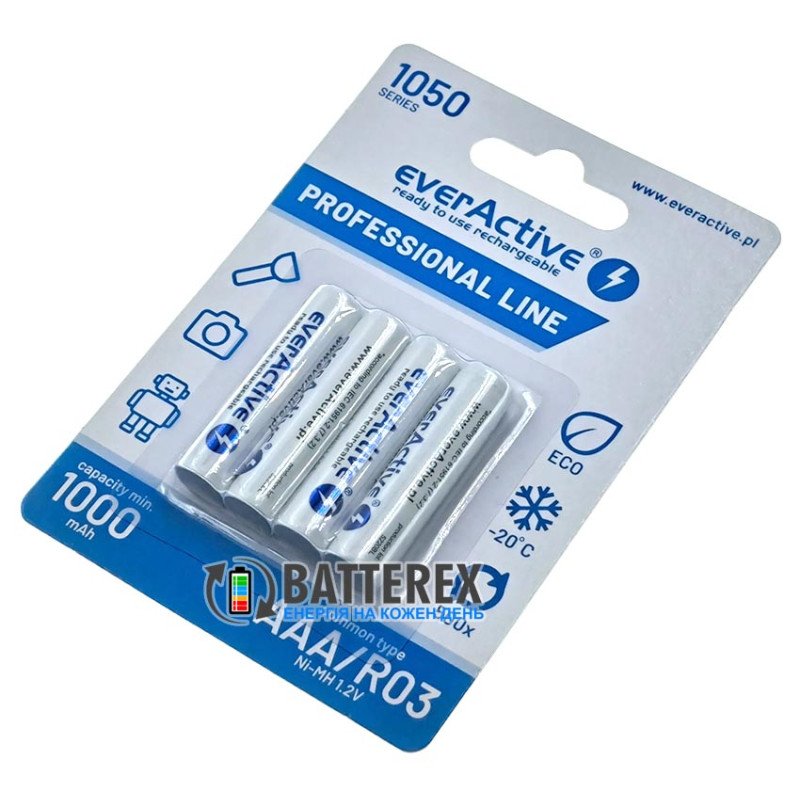 Аккумуляторы ААА EverActive Professional Line 1050 mah - упаковка 4 шт. в картонном блистере