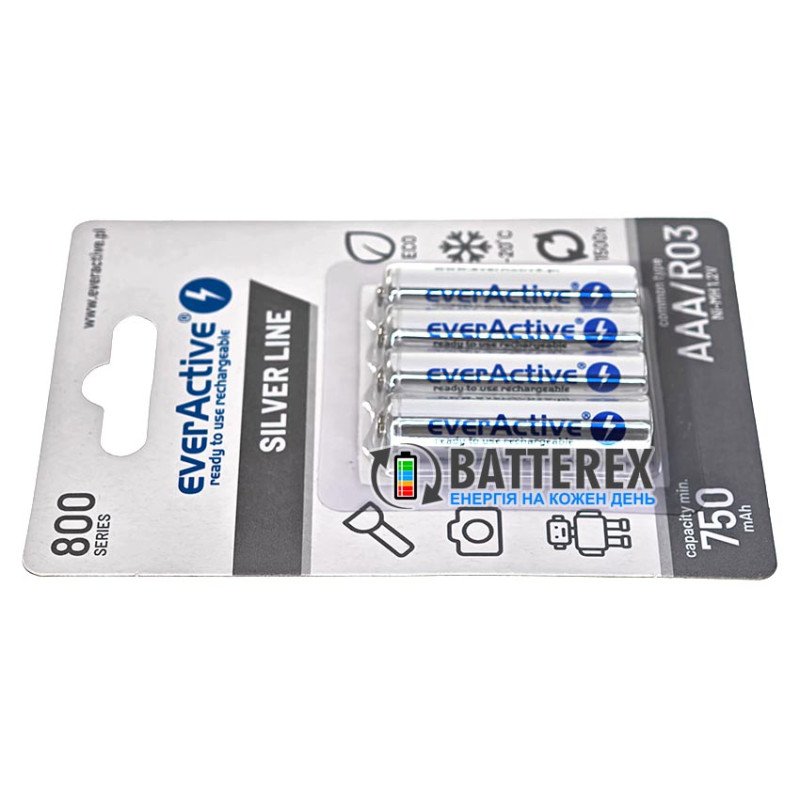 Аккумуляторы AAA EverActive 800 mah Silver Line, картонная упаковка 4 шт.