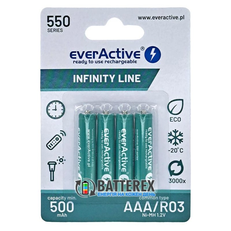 Аккумуляторы AAA Everactive Infinity Line 550 mah 3000 циклов заряда - упаковка 4 шт. в картонном блистере