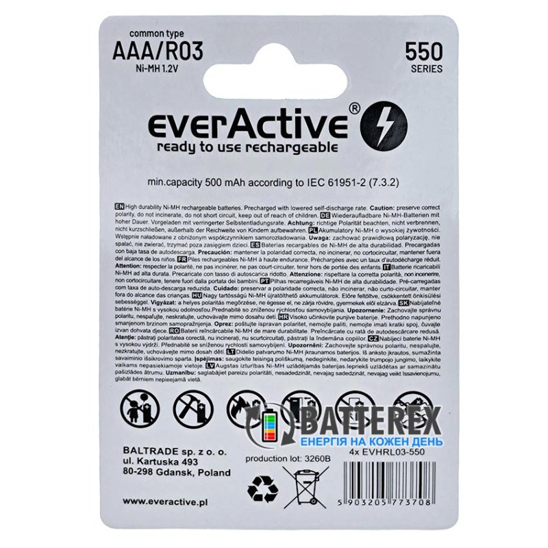 Аккумуляторы AAA Everactive Infinity Line 550 mah 3000 циклов заряда - упаковка 4 шт. в картонном блистере