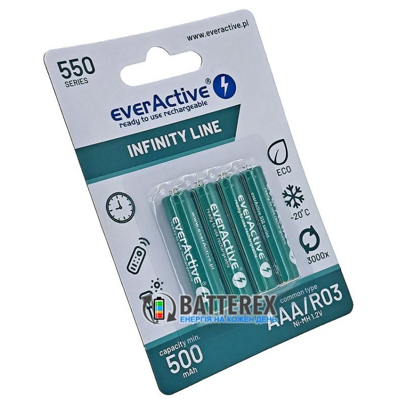 Аккумуляторы AAA Everactive Infinity Line 550 mah 3000 циклов заряда - упаковка 4 шт. в картонном блистере