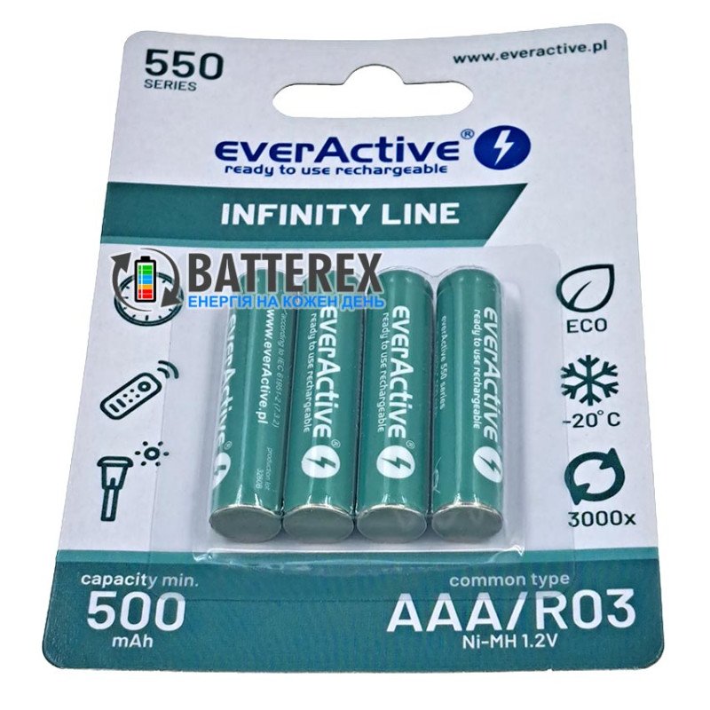 Аккумуляторы AAA Everactive Infinity Line 550 mah 3000 циклов заряда - упаковка 4 шт. в картонном блистере